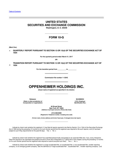 Vorschaubild Oppenheimer Holdings
 10-Q Quartalsbericht 2017 