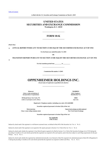 Thumbnail Oppenheimer Holdings
 10-K Annual Report 2018