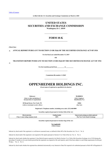 Thumbnail Oppenheimer Holdings
 10-K Annual Report 2019