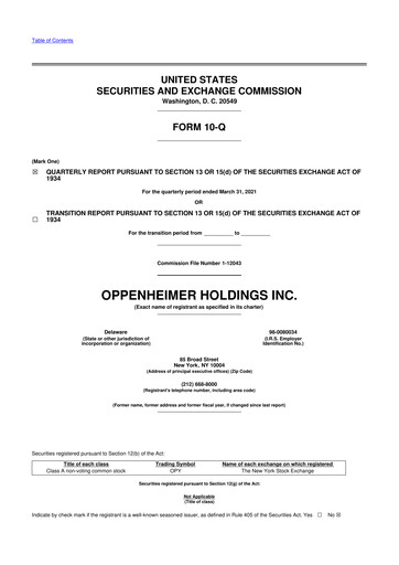 Vorschaubild Oppenheimer Holdings
 10-Q Quartalsbericht 2021 