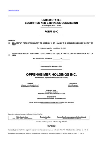Vorschaubild Oppenheimer Holdings
 10-Q Quartalsbericht 2021 