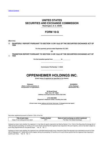 Vorschaubild Oppenheimer Holdings
 10-Q Quartalsbericht 2021 
