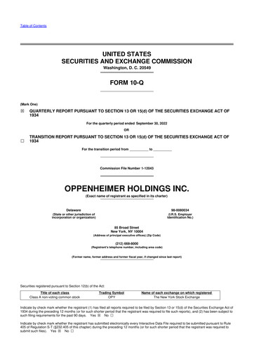 Vorschaubild Oppenheimer Holdings
 10-Q Quartalsbericht 2022 