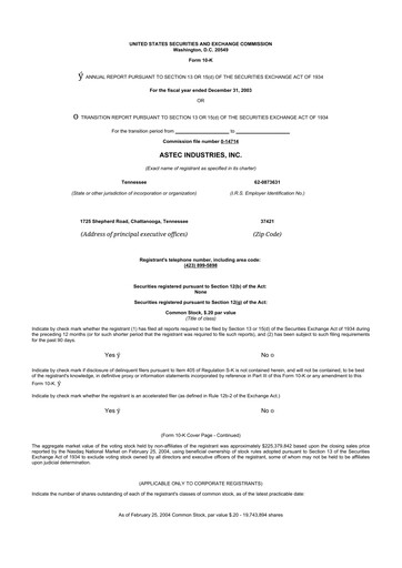 Thumbnail Astec Industries
 10-K Annual Report 