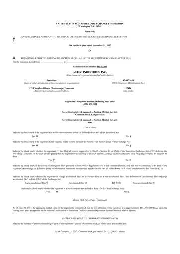 Thumbnail Astec Industries
 10-K Annual Report 