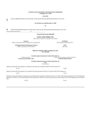 Thumbnail Astec Industries
 10-K Annual Report 