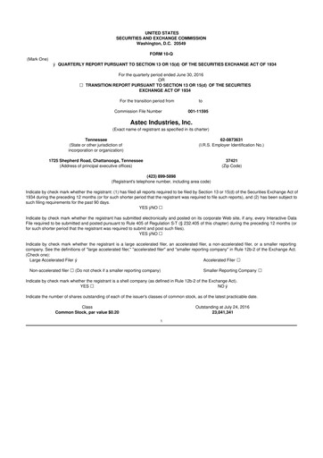 Thumbnail Astec Industries
 10-Q Quarterly Report FY2016 