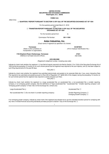 Thumbnail Astec Industries
 10-Q Quarterly Report FY2018 