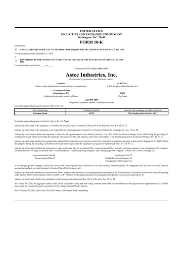 Thumbnail Astec Industries
 10-K Annual Report 2020