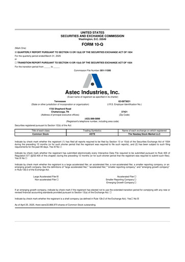 Thumbnail Astec Industries
 10-Q Quarterly Report FY2025 
