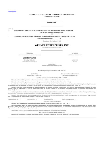 Thumbnail Werner Enterprises
 10-K Annual Report 2012