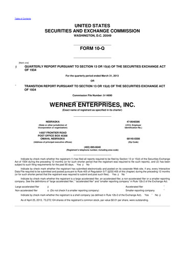 Thumbnail Werner Enterprises
 10-Q Quarterly Report FY2013 