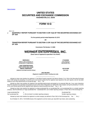 Thumbnail Werner Enterprises
 10-Q Quarterly Report FY2013 