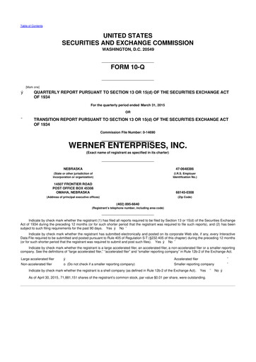 Thumbnail Werner Enterprises
 10-Q Quarterly Report FY2015 