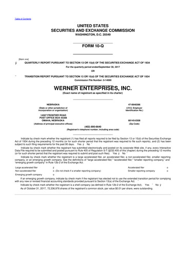 Thumbnail Werner Enterprises
 10-Q Quarterly Report FY2017 