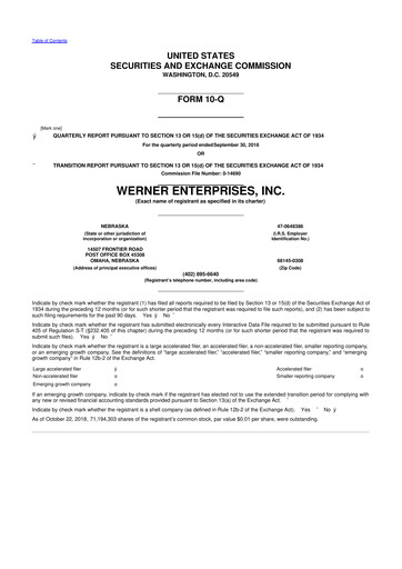 Thumbnail Werner Enterprises
 10-Q Quarterly Report FY2018 