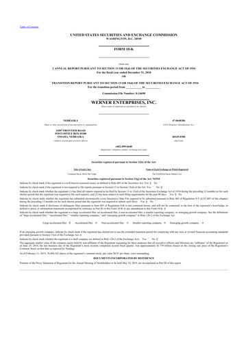 Thumbnail Werner Enterprises
 10-K Annual Report 2018