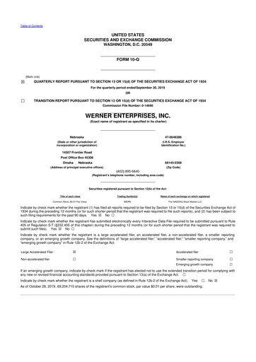 Thumbnail Werner Enterprises
 10-Q Quarterly Report FY2019 