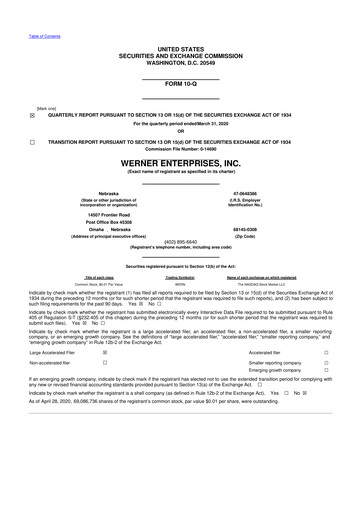 Thumbnail Werner Enterprises
 10-Q Quarterly Report FY2020 