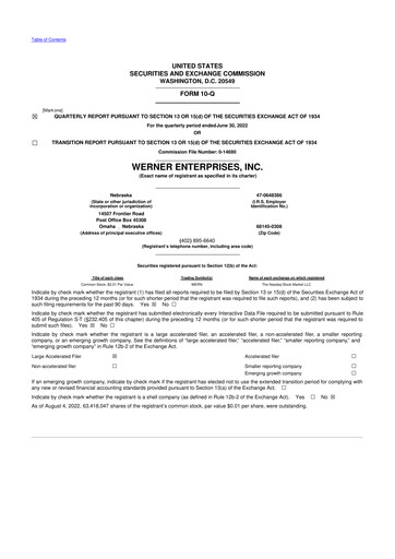 Thumbnail Werner Enterprises
 10-Q Quarterly Report FY2022 