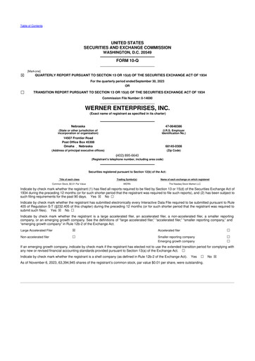 Thumbnail Werner Enterprises
 10-Q Quarterly Report FY2023 