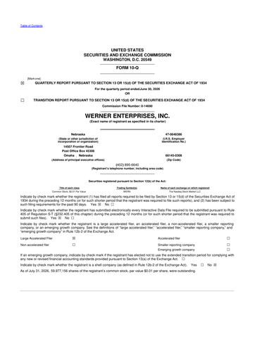 Miniature Werner Enterprises
 10-Q Rapport trimestriel 2026 