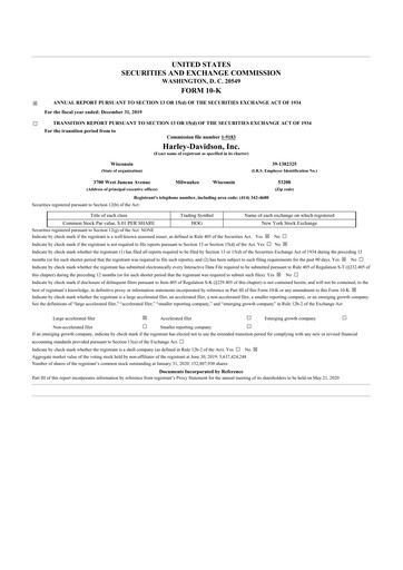 Thumbnail Harley-Davidson
 10-K Annual Report 2019