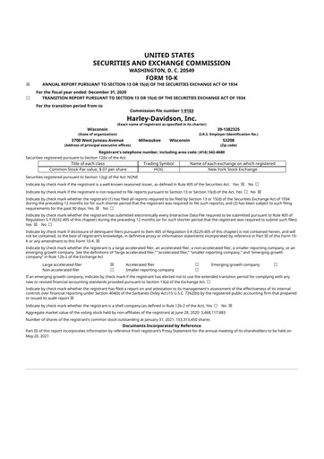 Thumbnail Harley-Davidson
 10-K Annual Report 2020