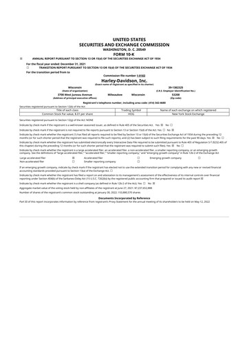 Thumbnail Harley-Davidson
 10-K Annual Report 2021