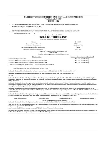 Thumbnail Toll Brothers
 10-K Annual Report 2013