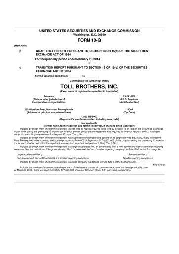 Thumbnail Toll Brothers
 10-Q Quarterly Report FY2014 