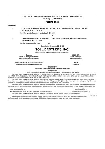 Thumbnail Toll Brothers
 10-Q Quarterly Report FY2014 