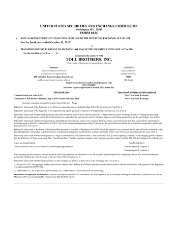 Thumbnail Toll Brothers
 10-K Annual Report 2017