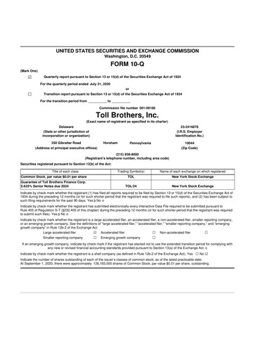 Thumbnail Toll Brothers
 10-Q Quarterly Report FY2020 