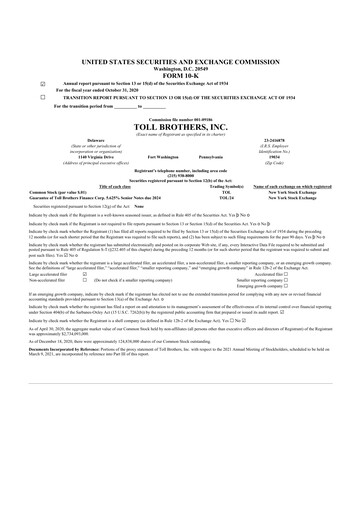 Thumbnail Toll Brothers
 10-K Annual Report 2020