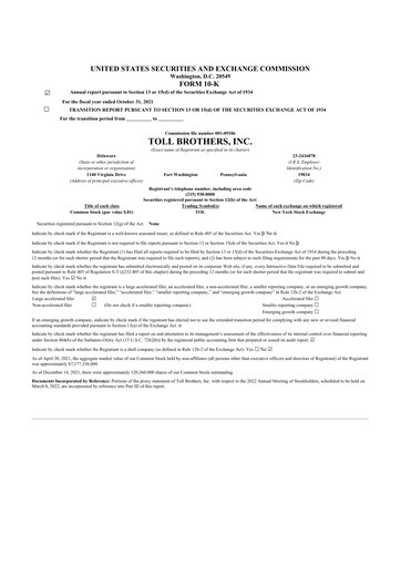 Thumbnail Toll Brothers
 10-K Annual Report 2021