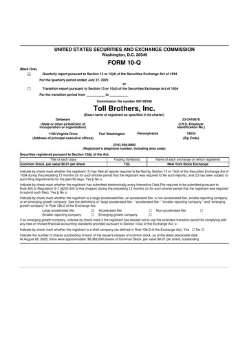 Thumbnail Toll Brothers
 10-Q Quarterly Report FY2025 