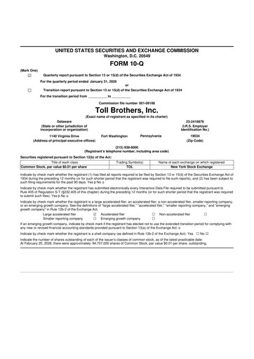 Thumbnail Toll Brothers
 10-Q Quarterly Report FY2026 