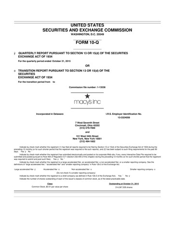 Thumbnail Macy's
 10-Q Quarterly Report FY2015 