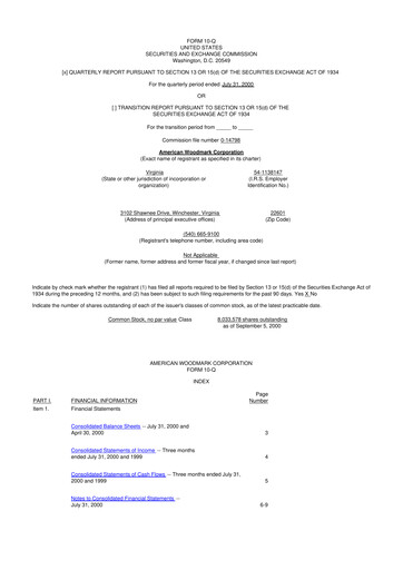 Miniature American Woodmark
 10-Q Rapport trimestriel  