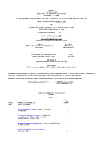 Miniature American Woodmark
 10-Q Rapport trimestriel  