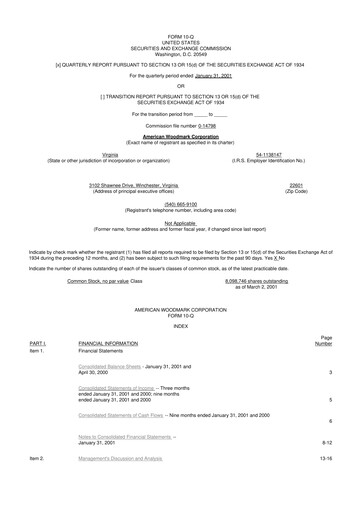 Miniature American Woodmark
 10-Q Rapport trimestriel  