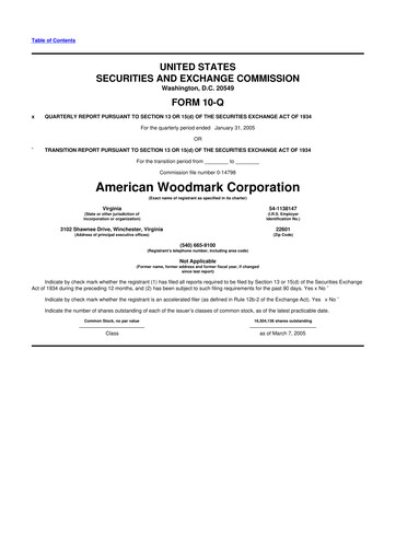 Miniature American Woodmark
 10-Q Rapport trimestriel  