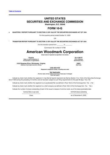 Miniature American Woodmark
 10-Q Rapport trimestriel  