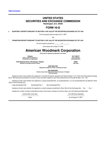 Miniature American Woodmark
 10-Q Rapport trimestriel  