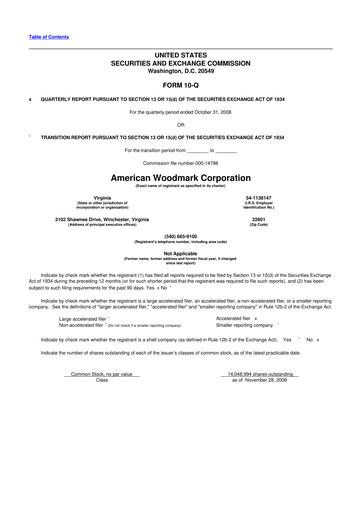 Miniature American Woodmark
 10-Q Rapport trimestriel  