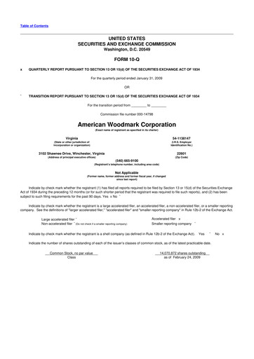 Miniature American Woodmark
 10-Q Rapport trimestriel  