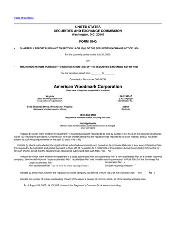 Miniature American Woodmark
 10-Q Rapport trimestriel  