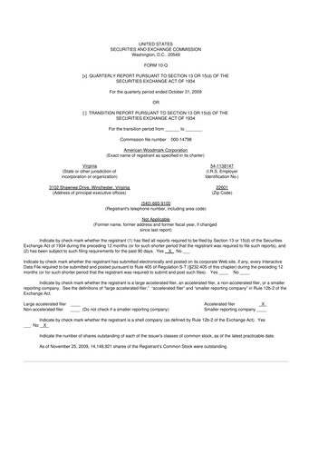 Miniature American Woodmark
 10-Q Rapport trimestriel  