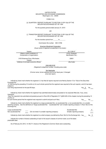 Miniature American Woodmark
 10-Q Rapport trimestriel  